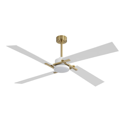 72" Gold and White Ceiling Fan with LED Light – Modern Dimmable Fan with Remote