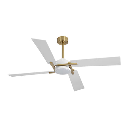 72" Gold and White Ceiling Fan with LED Light – Modern Dimmable Fan with Remote
