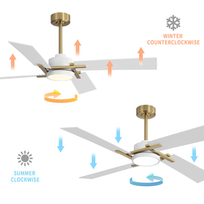 72" Gold and White Ceiling Fan with LED Light – Modern Dimmable Fan with Remote