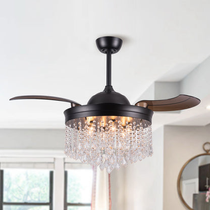 Luxe Twirl 42" Modern Black Retractable 3-Blade Crystal Fandalier Ceiling Fan