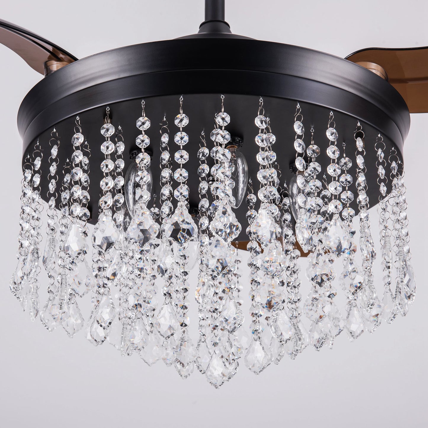 Luxe Twirl 42" Modern Black Retractable 3-Blade Crystal Fandalier Ceiling Fan