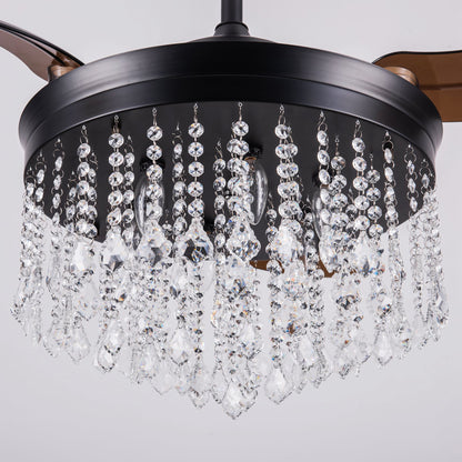 Luxe Twirl 42" Modern Black Retractable 3-Blade Crystal Fandalier Ceiling Fan