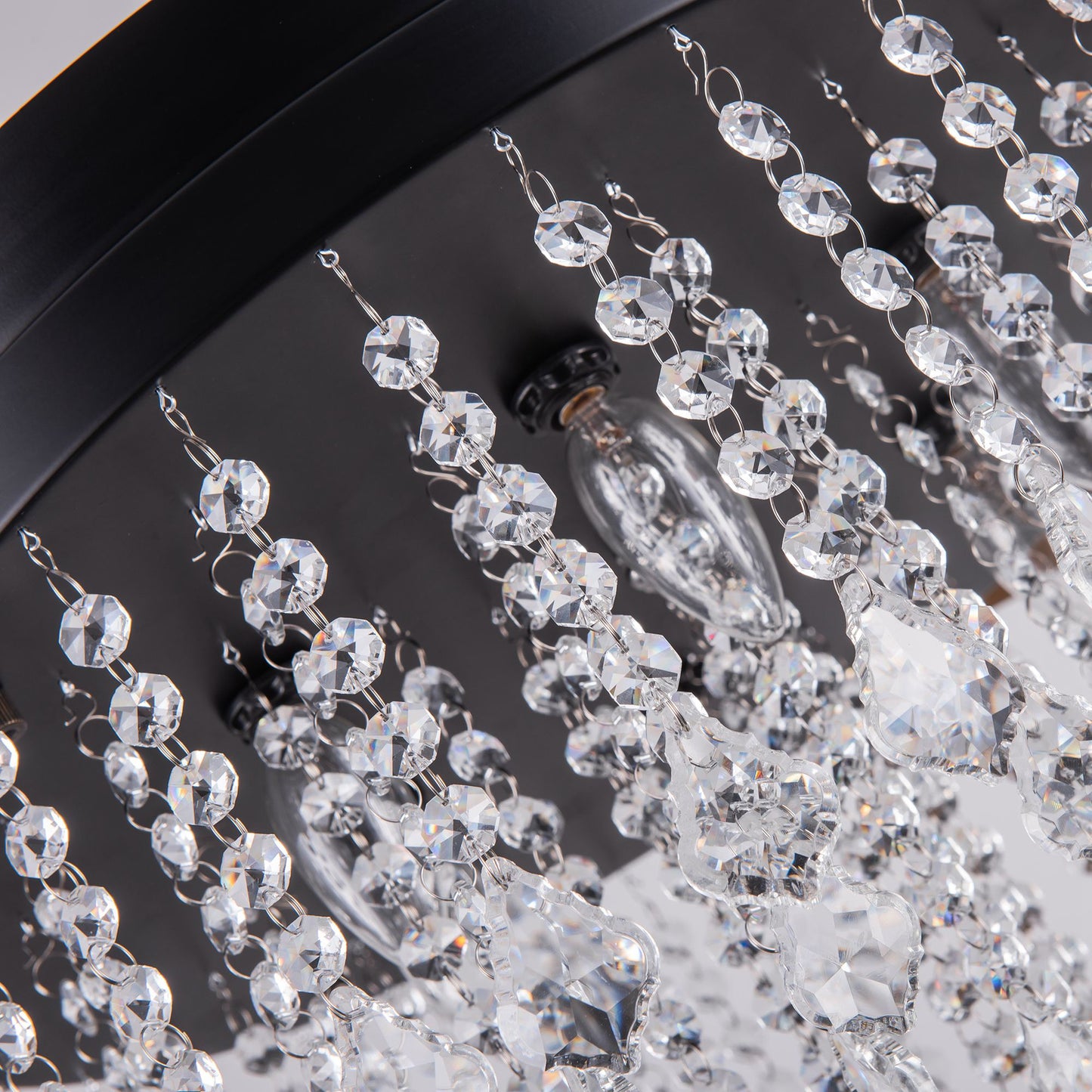 Luxe Twirl 42" Modern Black Retractable 3-Blade Crystal Fandalier Ceiling Fan