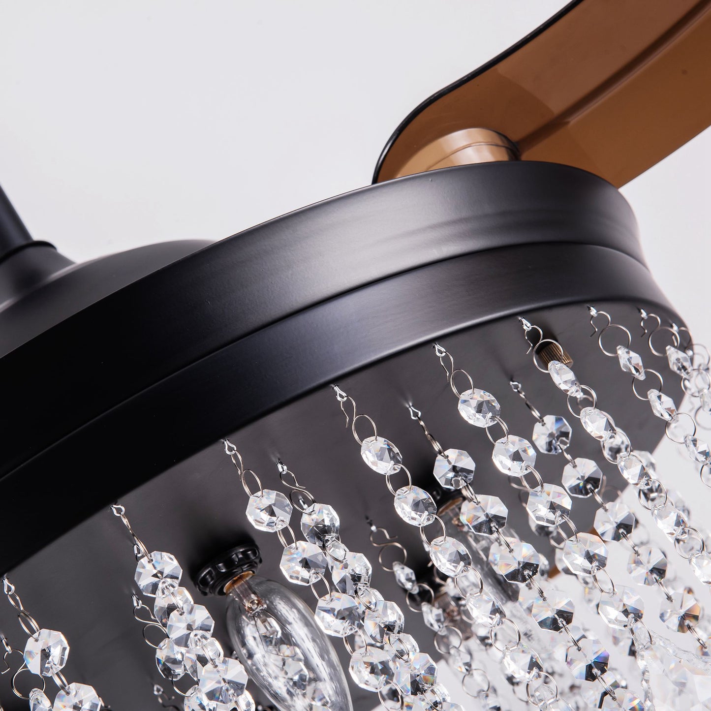 Luxe Twirl 42" Modern Black Retractable 3-Blade Crystal Fandalier Ceiling Fan