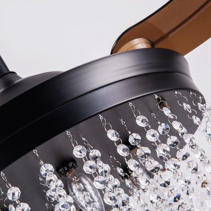 Luxe Twirl 42" Modern Black Retractable 3-Blade Crystal Fandalier Ceiling Fan