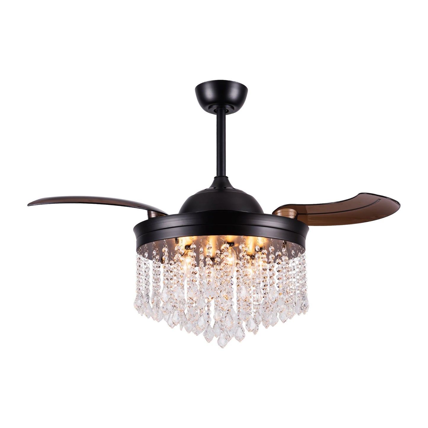 Luxe Twirl 42" Modern Black Retractable 3-Blade Crystal Fandalier Ceiling Fan