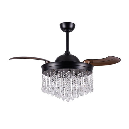 Luxe Twirl 42" Modern Black Retractable 3-Blade Crystal Fandalier Ceiling Fan
