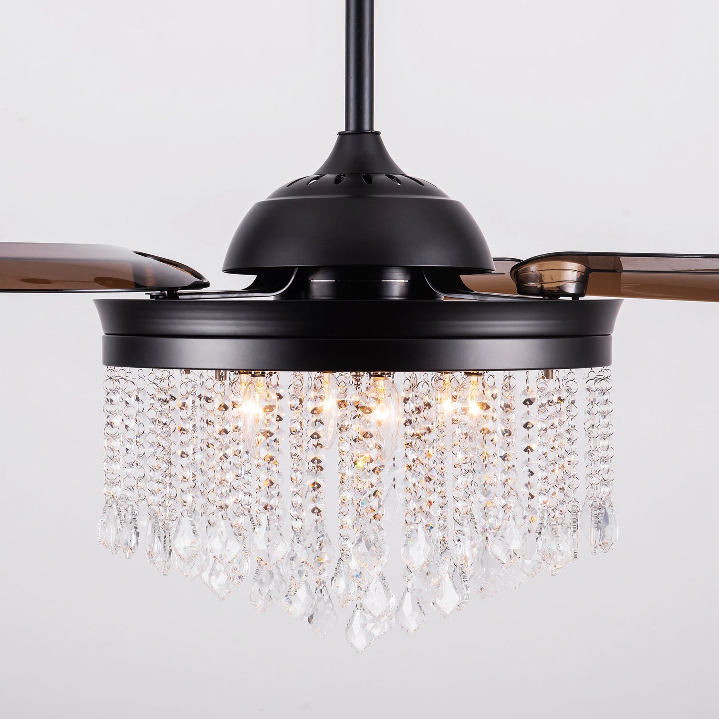 Luxe Twirl 42" Modern Black Retractable 3-Blade Crystal Fandalier Ceiling Fan