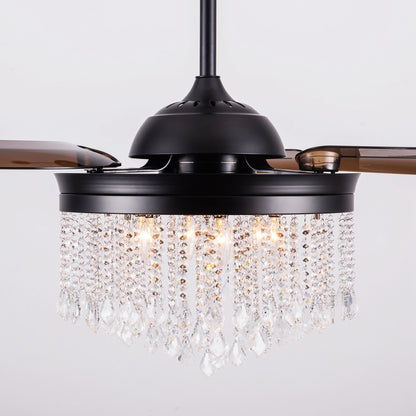 Luxe Twirl 42" Modern Black Retractable 3-Blade Crystal Fandalier Ceiling Fan
