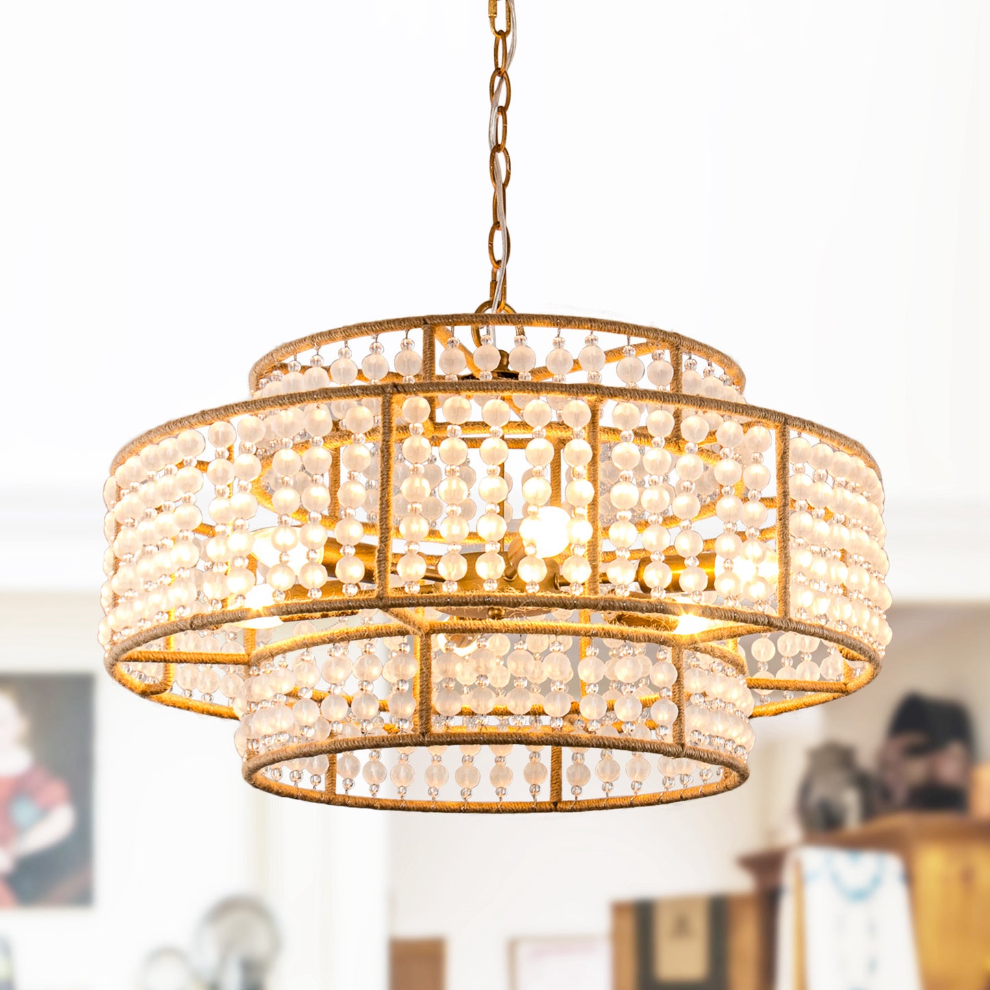 Lusteria 24" Antique Gold 6-Light Drum Farmhouse Chandelier