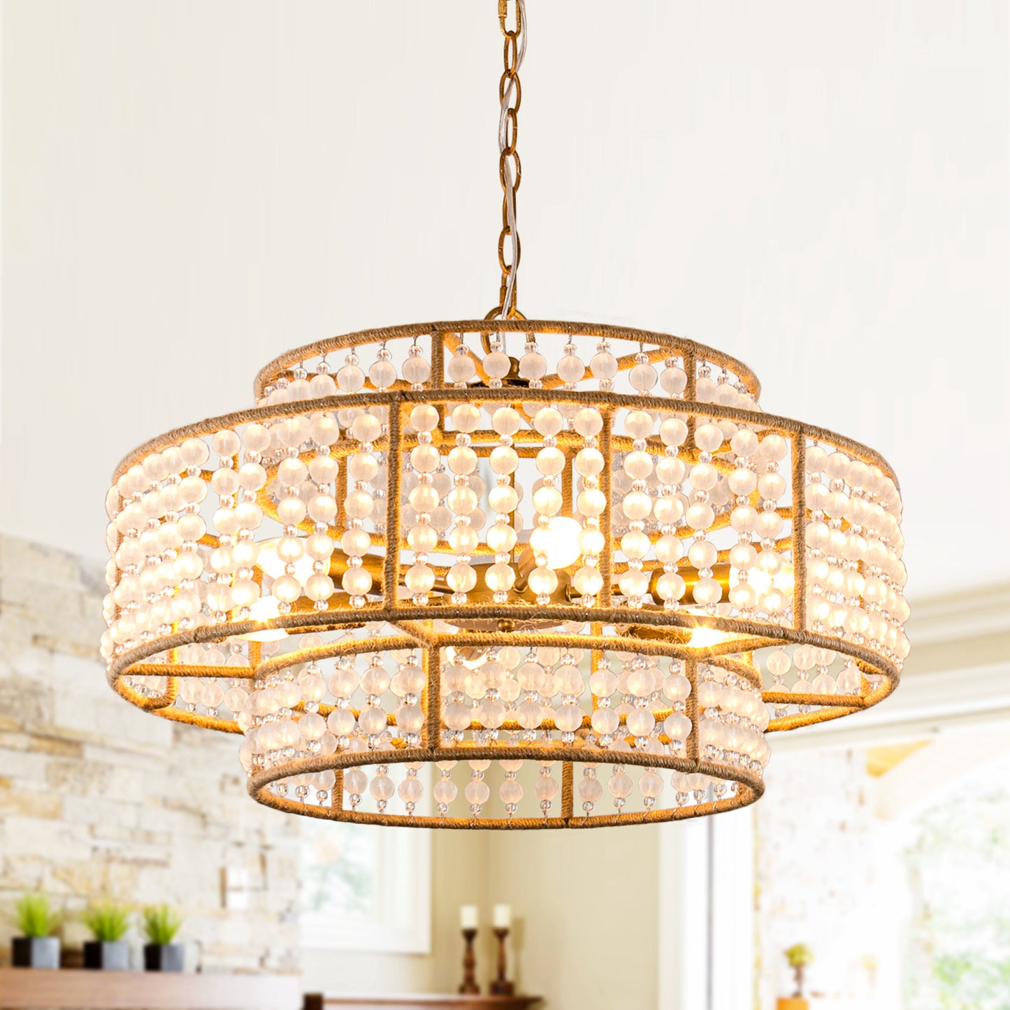 Lusteria 24" Antique Gold 6-Light Drum Farmhouse Chandelier