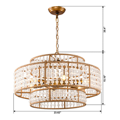 Lusteria 24" Antique Gold 6-Light Drum Farmhouse Chandelier