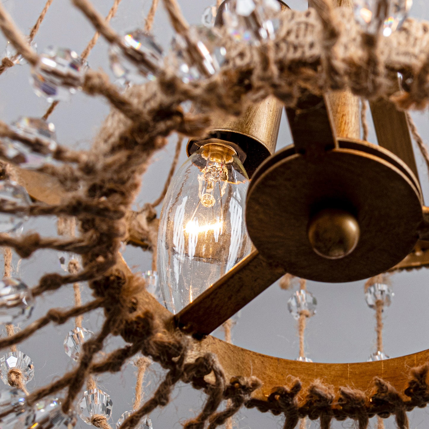 Lusteria 20" Antique Gold Farmhouse Rope Empire 4-Light Chandelier