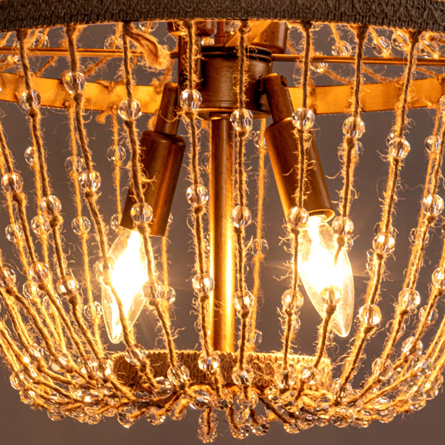 Lusteria 20" Antique Gold Farmhouse Rope Empire 4-Light Chandelier