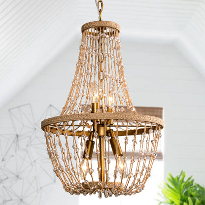 Lusteria 20" Antique Gold Farmhouse Rope Empire 4-Light Chandelier