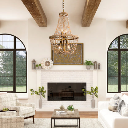 Lusteria 20" Antique Gold Farmhouse Rope Empire 4-Light Chandelier