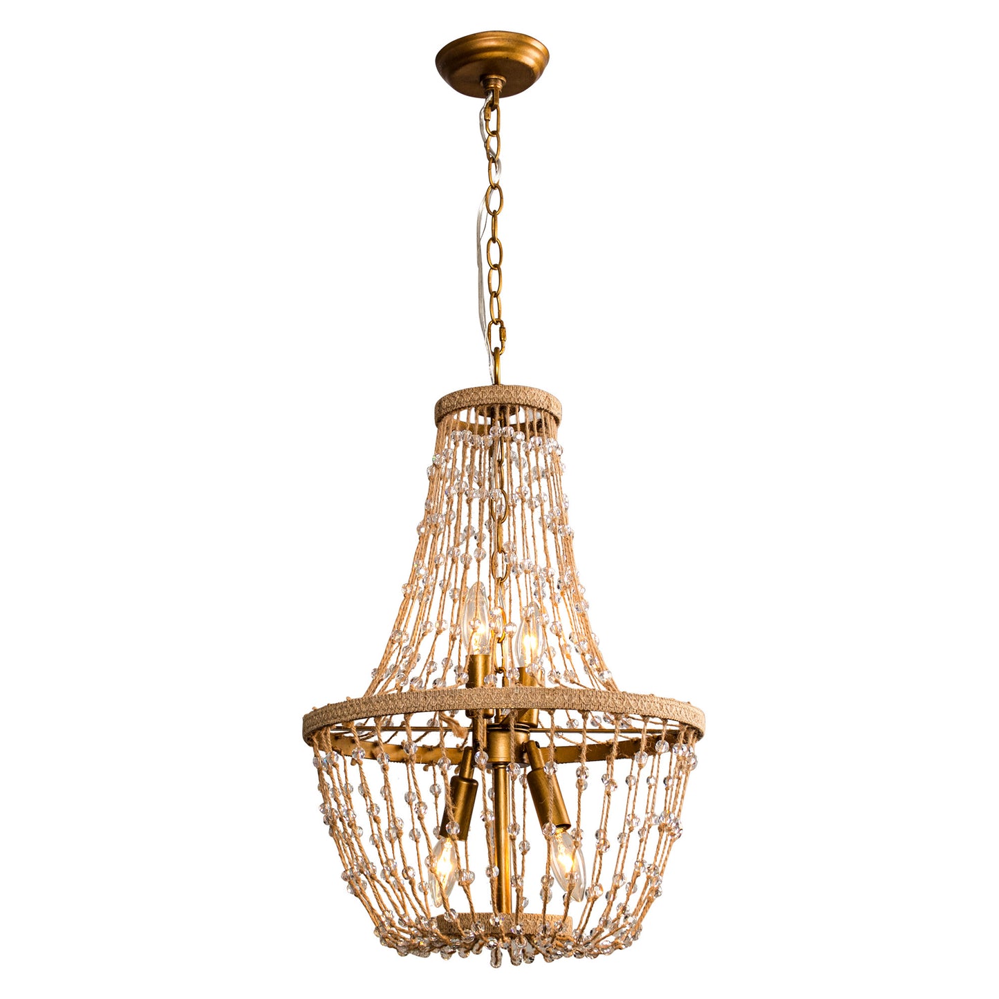 Lusteria 20" Antique Gold Farmhouse Rope Empire 4-Light Chandelier