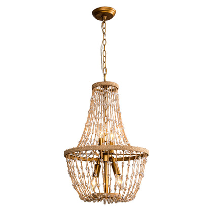 Lusteria 20" Antique Gold Farmhouse Rope Empire 4-Light Chandelier