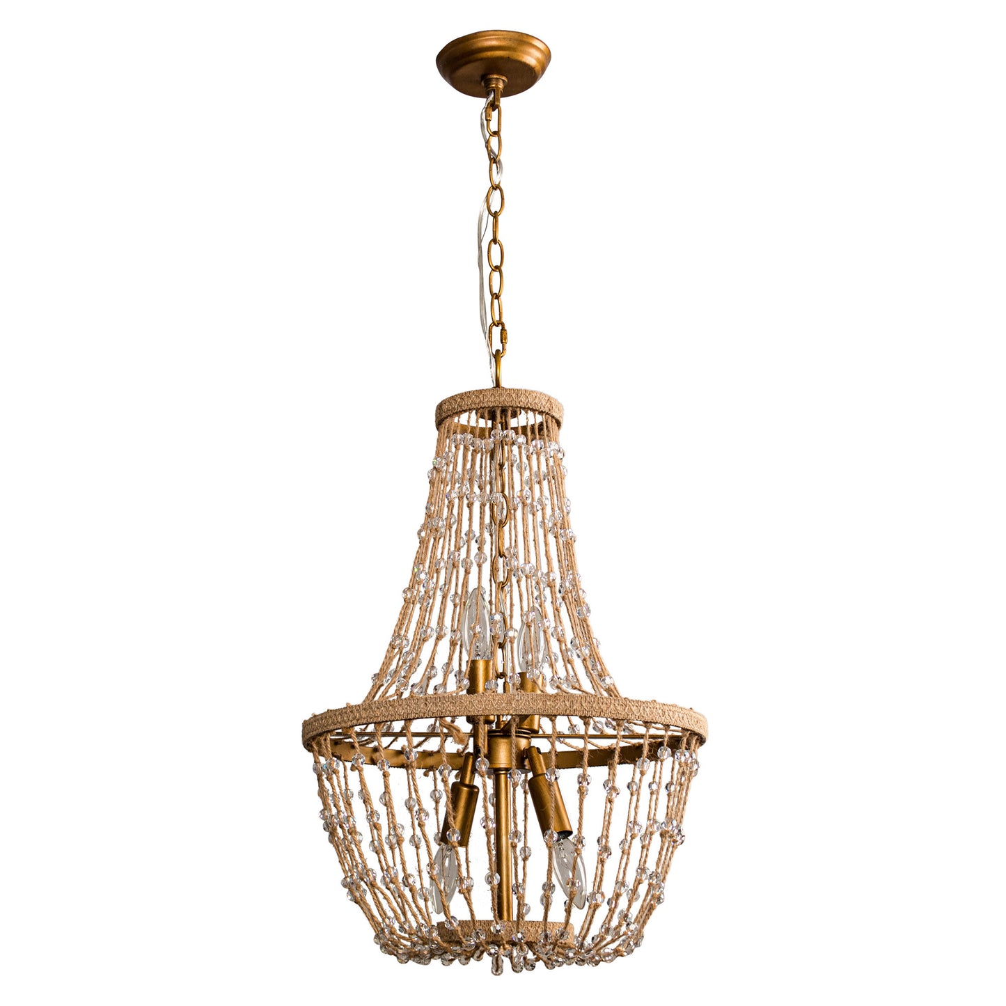 Lusteria 20" Antique Gold Farmhouse Rope Empire 4-Light Chandelier