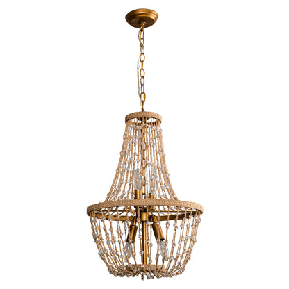 Lusteria 20" Antique Gold Farmhouse Rope Empire 4-Light Chandelier