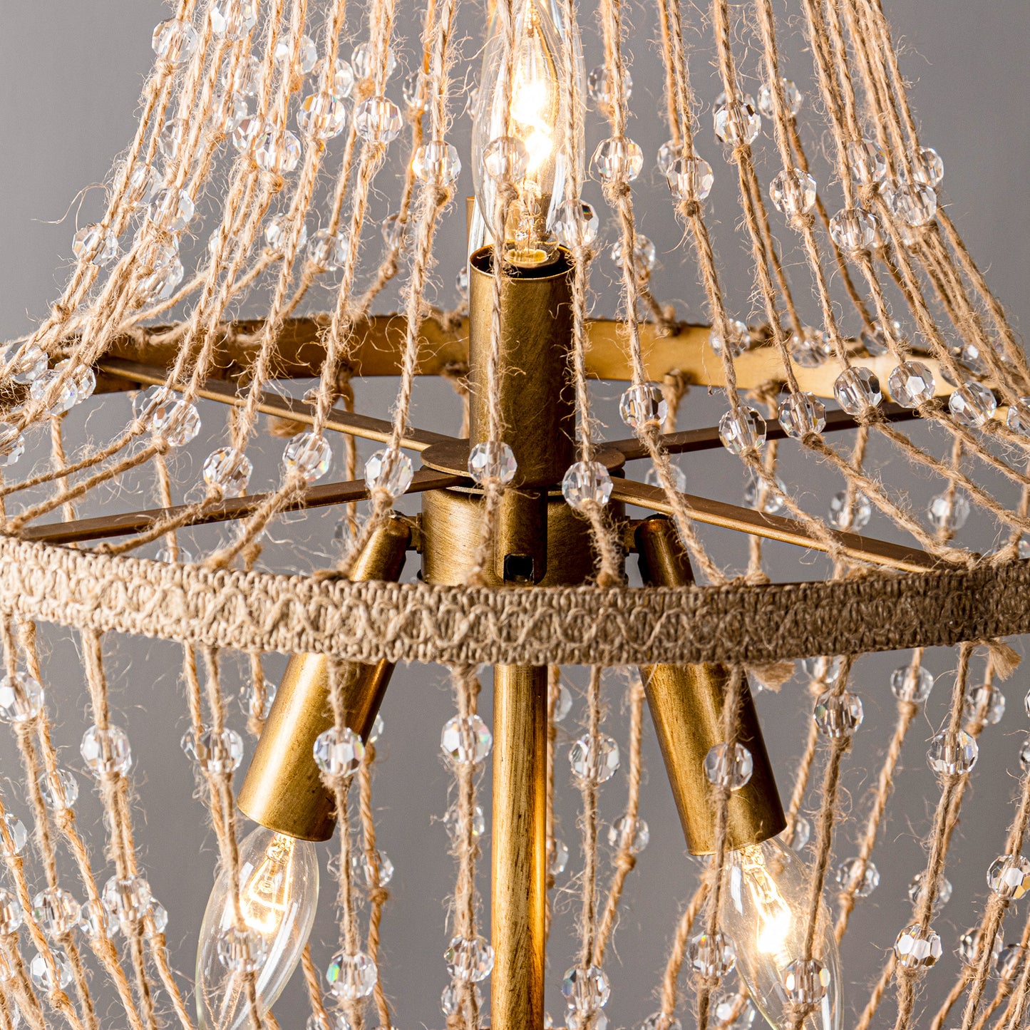 Lusteria 20" Antique Gold Farmhouse Rope Empire 4-Light Chandelier