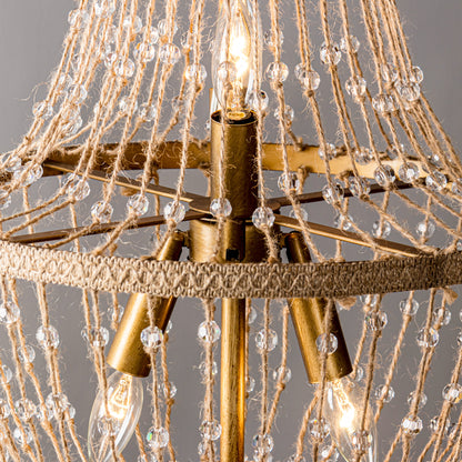 Lusteria 20" Antique Gold Farmhouse Rope Empire 4-Light Chandelier