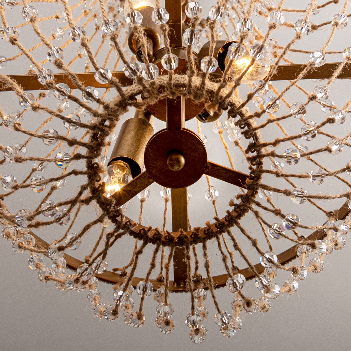 Lusteria 20" Antique Gold Farmhouse Rope Empire 4-Light Chandelier