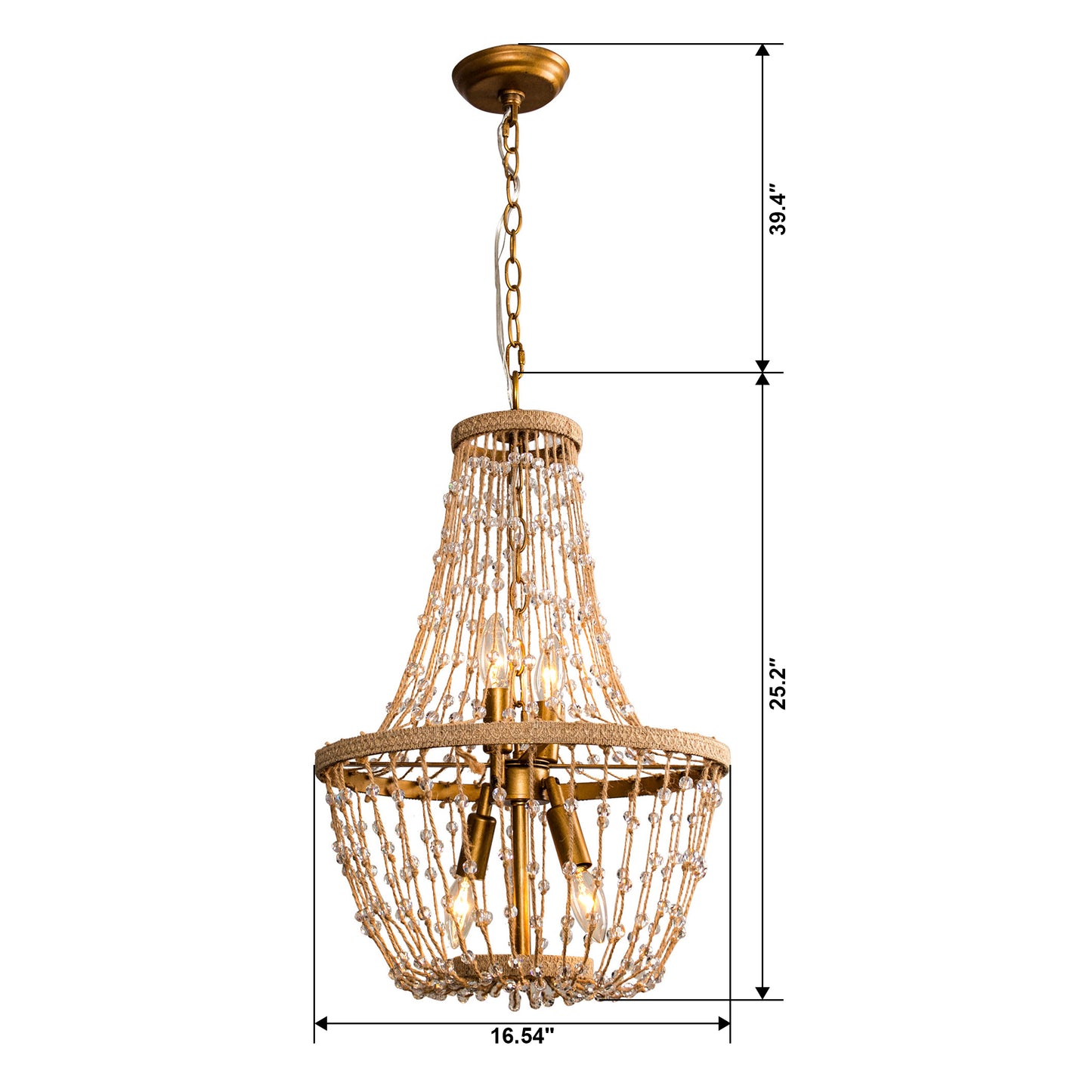 Lusteria 20" Antique Gold Farmhouse Rope Empire 4-Light Chandelier