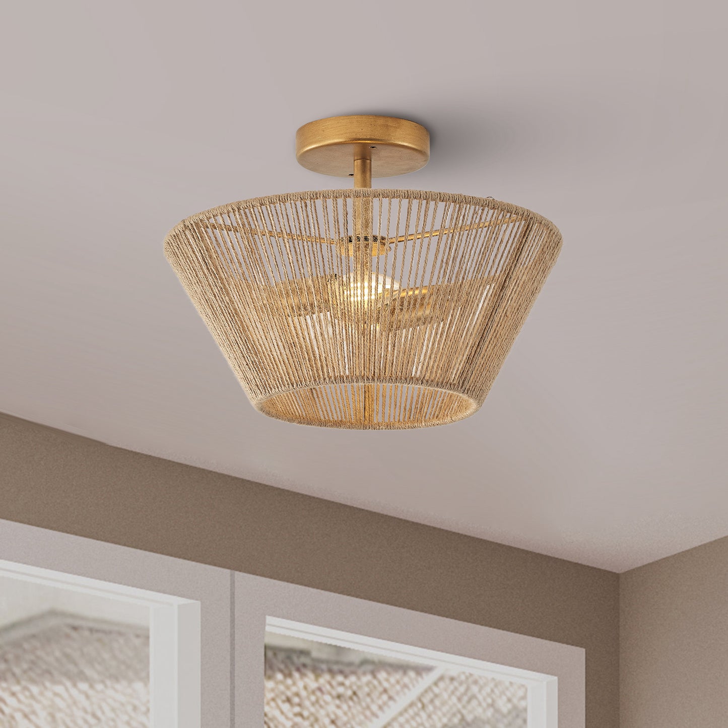 Lusteria 14" Boho Caged 2-Light Semi-Flush Mount Ceiling Light