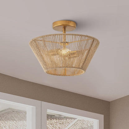 Lusteria 14" Boho Caged 2-Light Semi-Flush Mount Ceiling Light