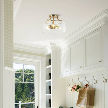 Lusteria 13.8" Modern Gold 3-Light Semi-Flush Mount Ceiling Light