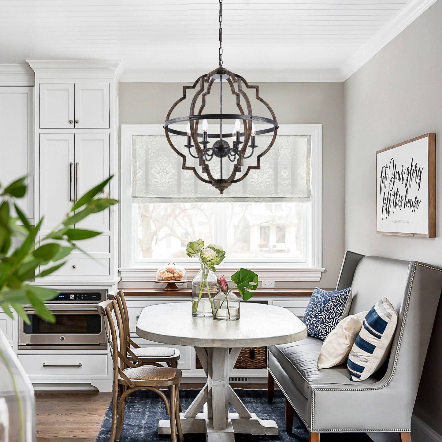 Lusteria Modern Distressed Black 6-Light Lantern Geometric Chandelier