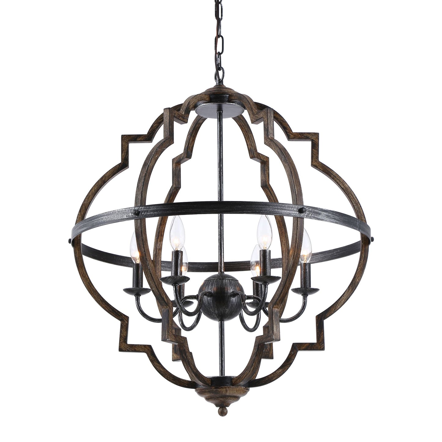 Lusteria Modern Distressed Black 6-Light Lantern Geometric Chandelier