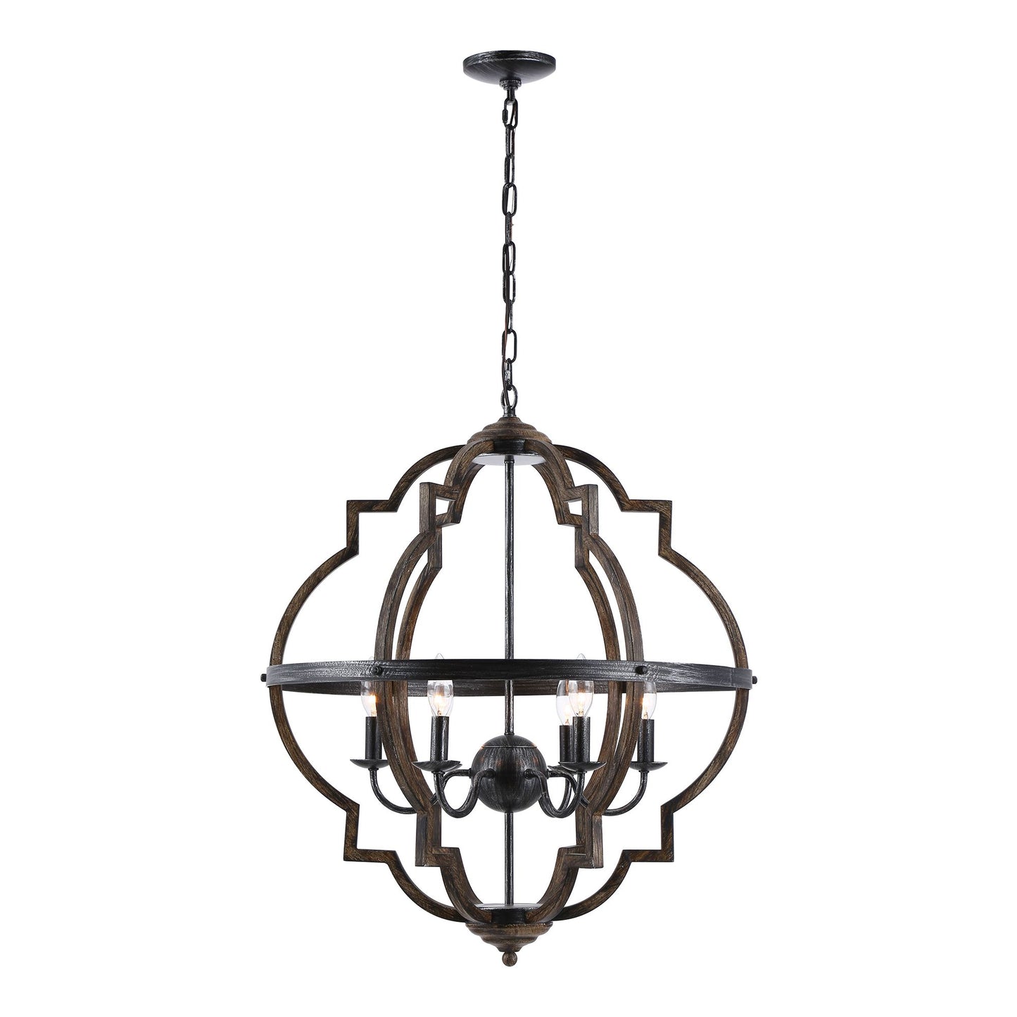 Lusteria Modern Distressed Black 6-Light Lantern Geometric Chandelier