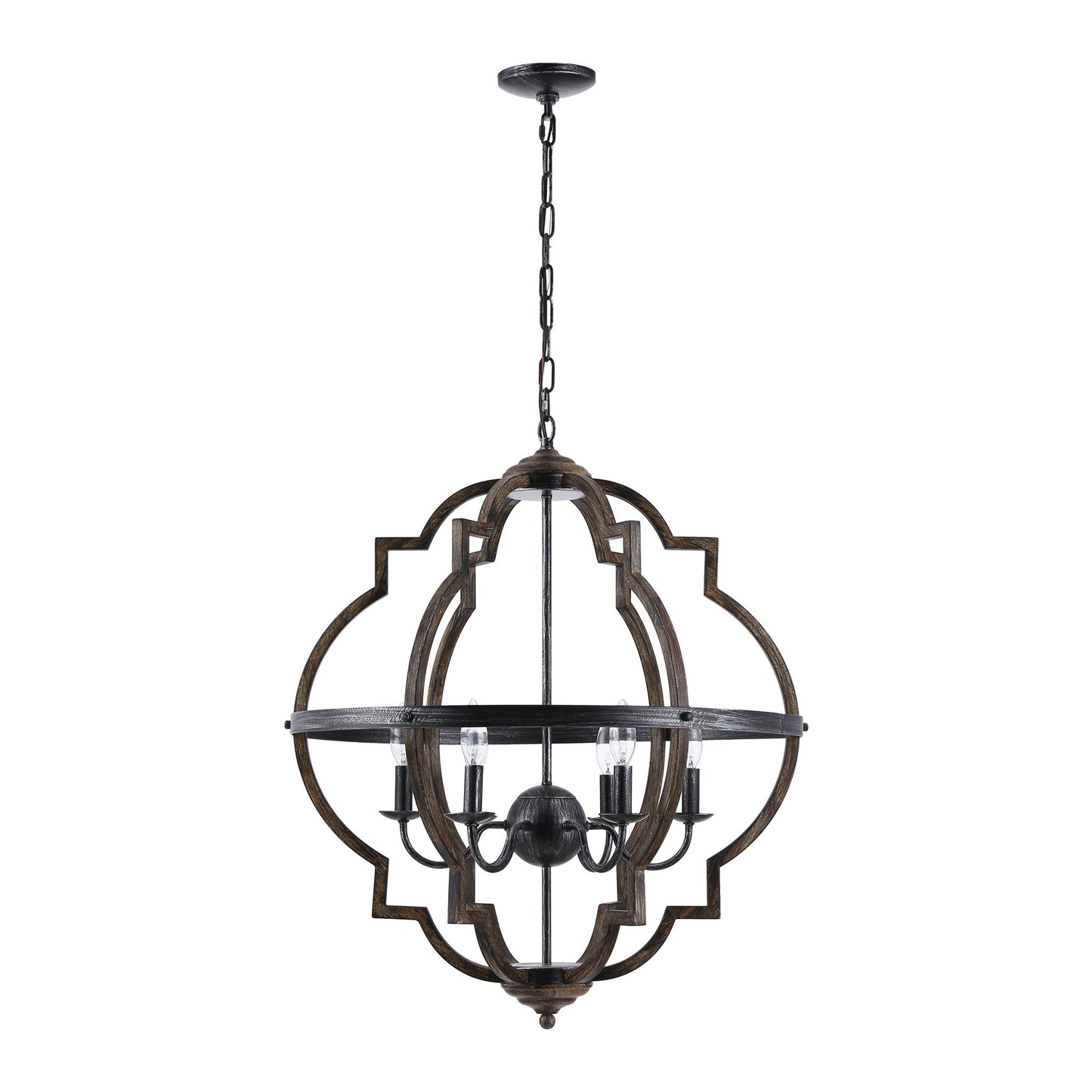 Lusteria Modern Distressed Black 6-Light Lantern Geometric Chandelier