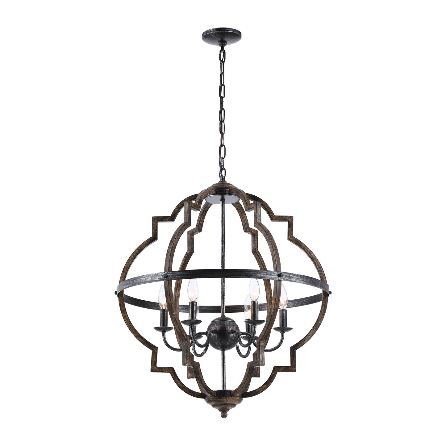 Lusteria Modern Distressed Black 6-Light Lantern Geometric Chandelier