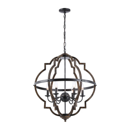 Lusteria Modern Distressed Black 6-Light Lantern Geometric Chandelier