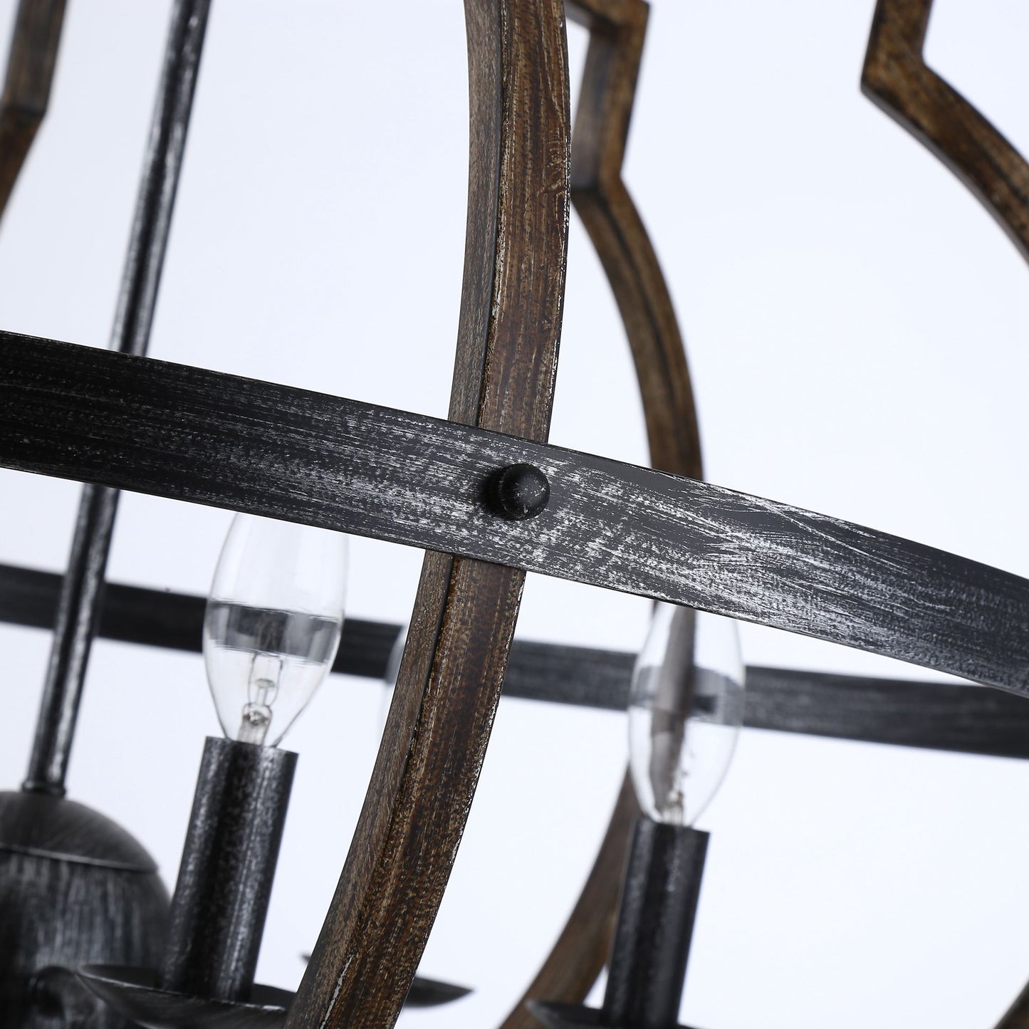 Lusteria Modern Distressed Black 6-Light Lantern Geometric Chandelier