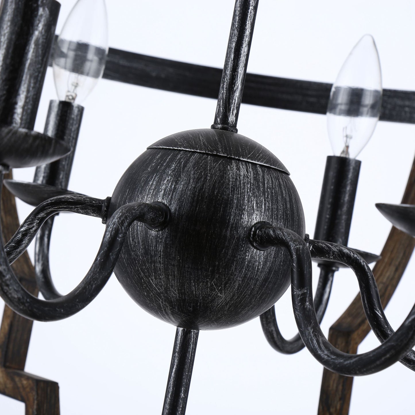 Lusteria Modern Distressed Black 6-Light Lantern Geometric Chandelier