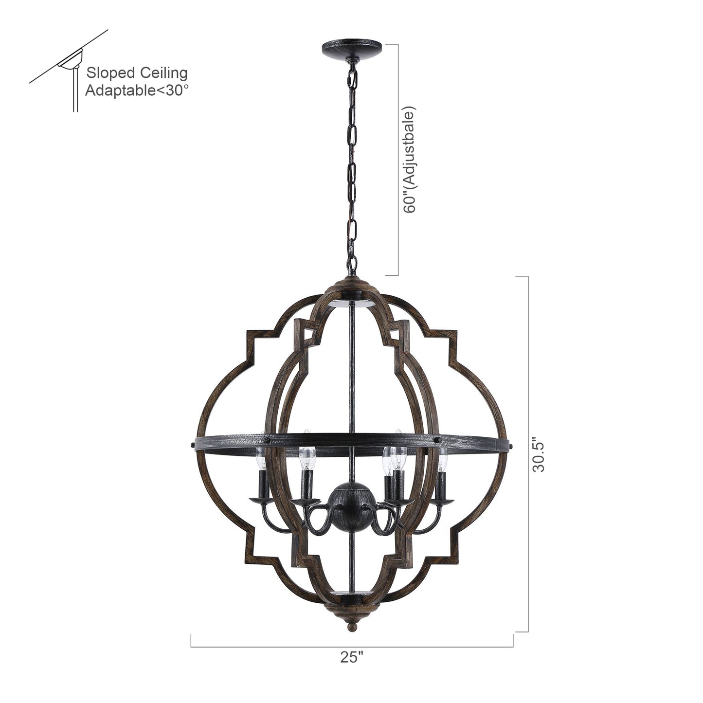 Lusteria Modern Distressed Black 6-Light Lantern Geometric Chandelier
