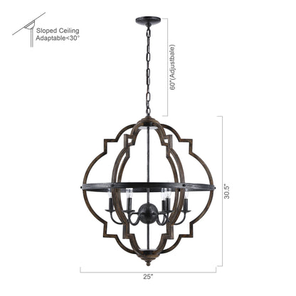 Lusteria Modern Distressed Black 6-Light Lantern Geometric Chandelier