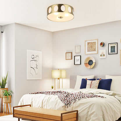 Lusteria 13.8" Modern Gold 3-Light Drum Flush Mount Ceiling Light