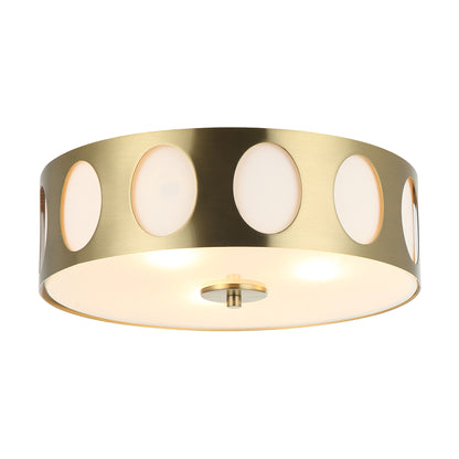 Lusteria 13.8" Modern Gold 3-Light Drum Flush Mount Ceiling Light