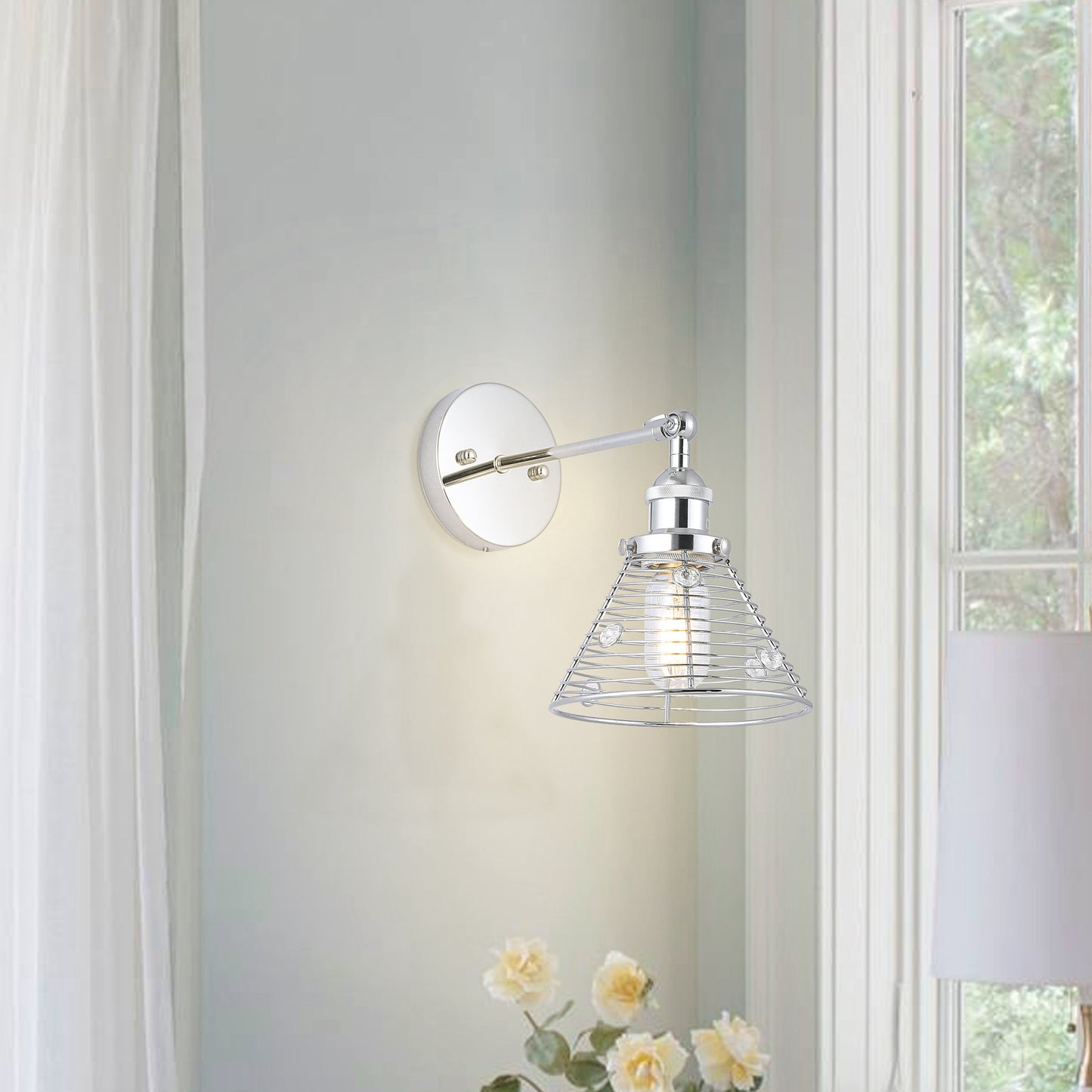 Lusteria 6.88" 1-Light Modern Chrome Crystal Wall Sconce Light