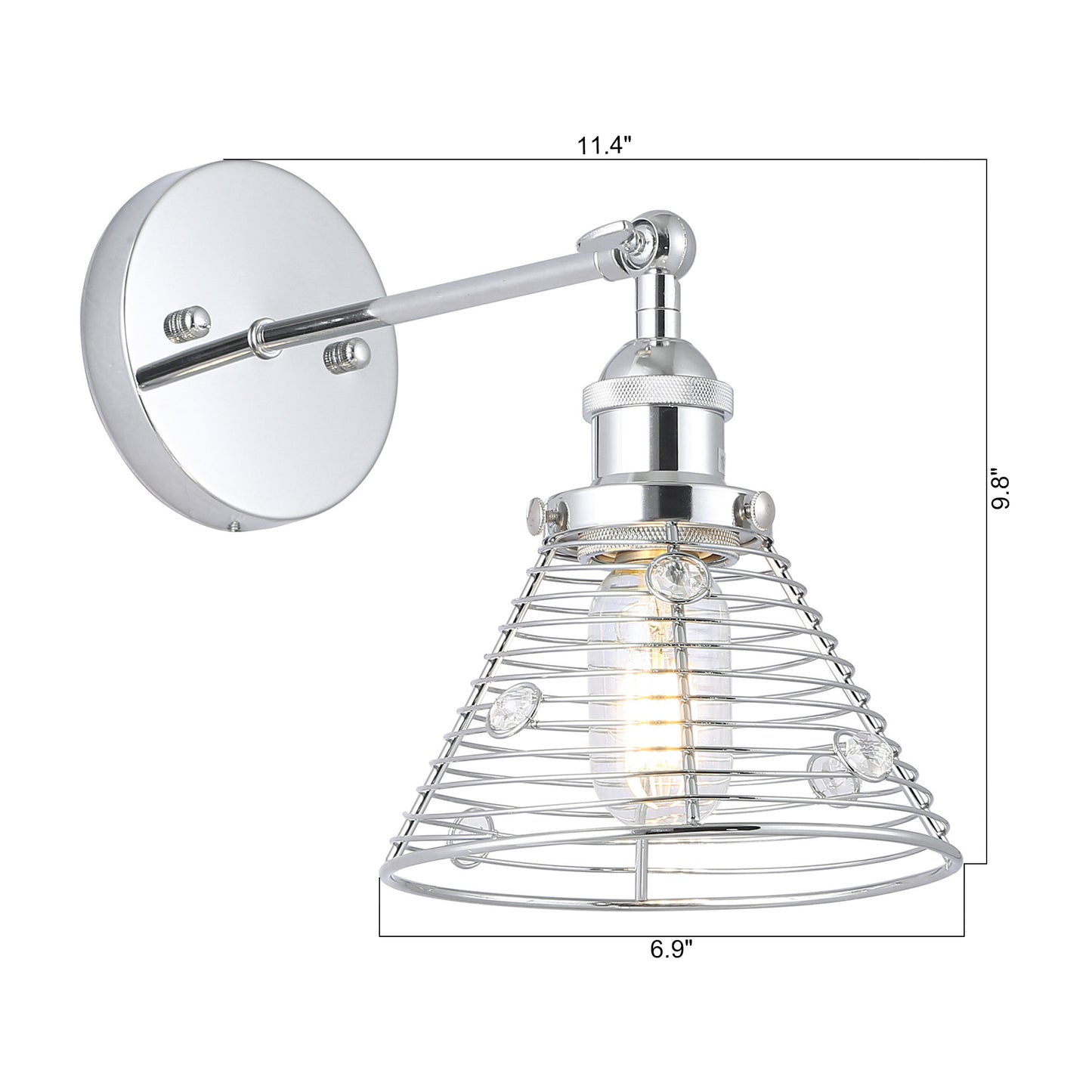 Lusteria 6.88" 1-Light Modern Chrome Crystal Wall Sconce Light