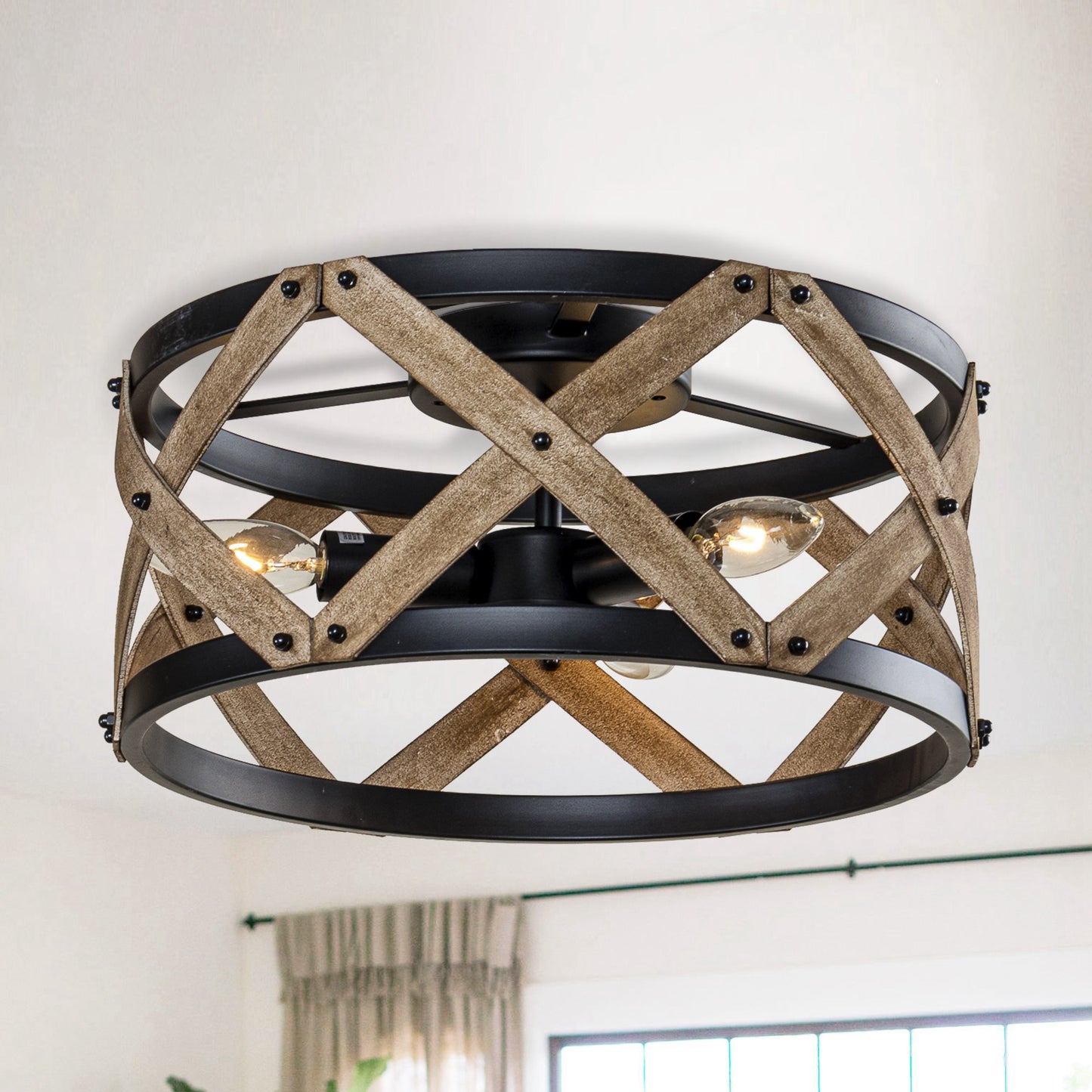Lusteria 15" 3-Light Farmhouse Flush Mount Ceiling Light