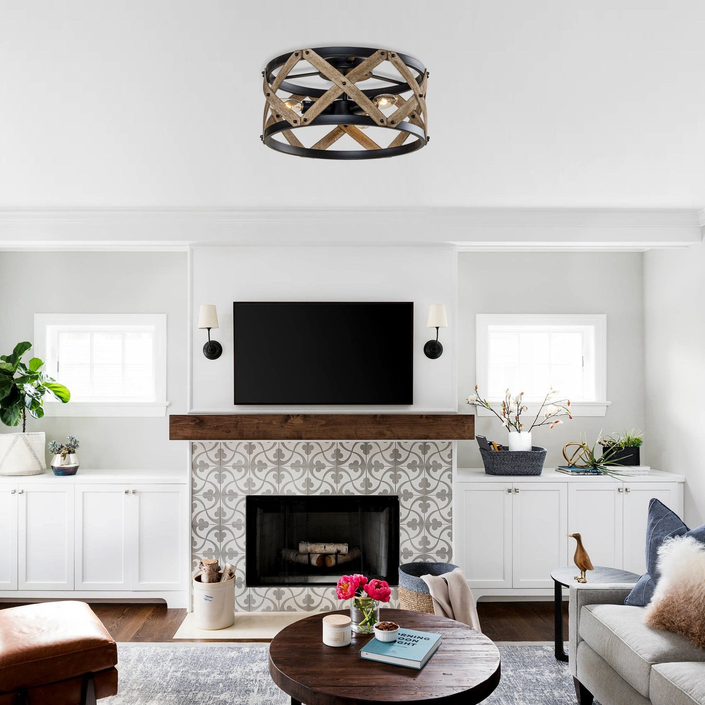 Lusteria 15" 3-Light Farmhouse Flush Mount Ceiling Light