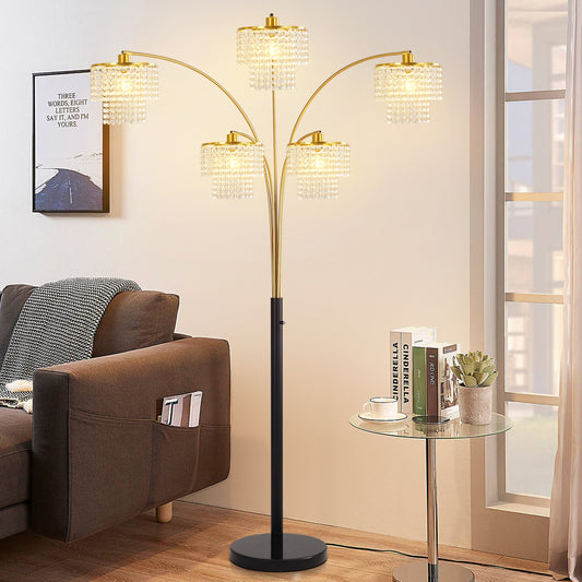 Brio 80" 5-Light Modern Gold Crystal Arc Floor Lamp