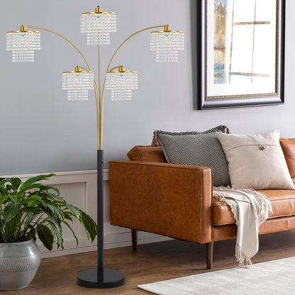 Brio 80" 5-Light Modern Gold Crystal Arc Floor Lamp