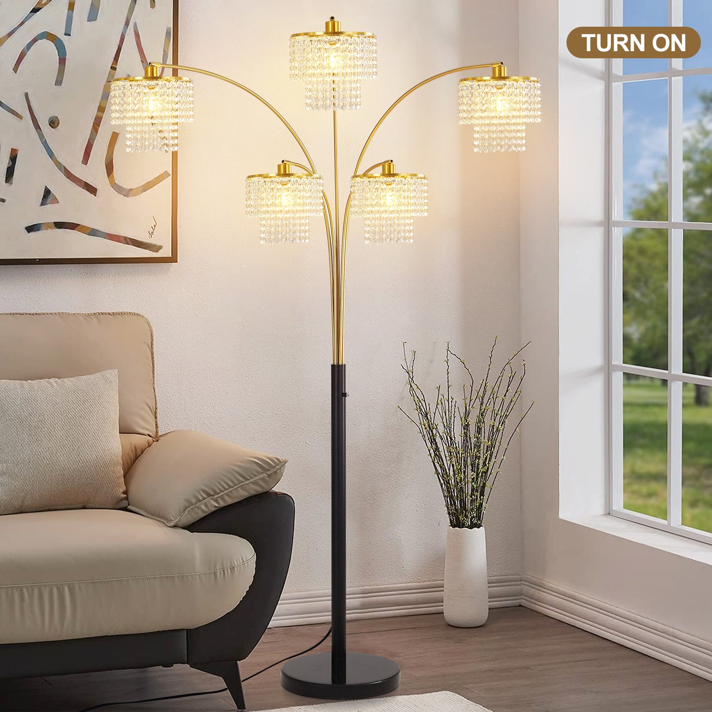 Brio 80" 5-Light Modern Gold Crystal Arc Floor Lamp